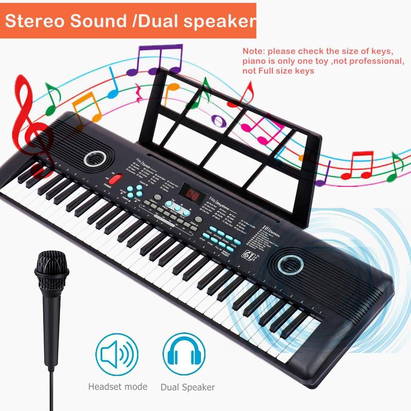 Keyboard Piano 61 Key Music Electric Piano For  Beginner W Dual Speaker Microphone Portable Digital Piano Birthday Christmas Gifts