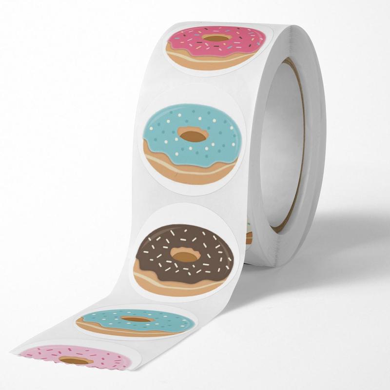 500pcs roll Donut Pattern Sticker, Cute Multi-purpose Sticker for DIY Craft, Decoration, Scrapbook