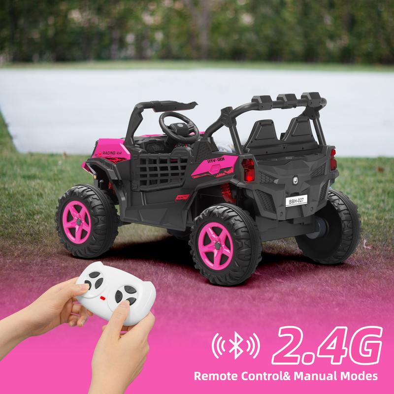 XJD 12V 24V 7AH Ride On Electric Truck Car for Kids w Parent Remote Control, Spring Suspension, LED Lights, AUX Port, Gift for Kids