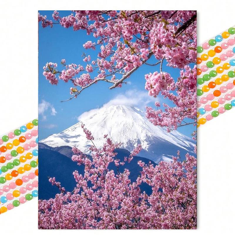 Cherry Blossom & Mountain Pattern DIY Diamond Arts Colorful Painting Kit without Frame, DIY 5D Diamond Arts Colorful Painting Kit for Adults & Teenager, DIY Decor Painting for Home Bedroom Living Room