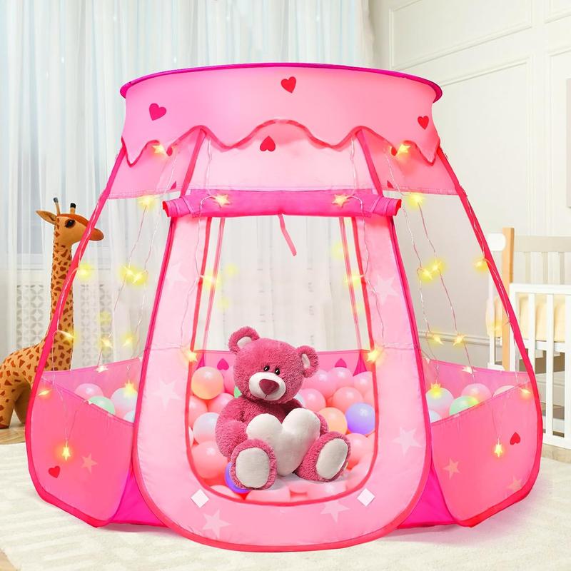 Pop-Up Princess Tent for Girls 1-3 Years with Star Lights, Birthday Gift, Indoor Outdoor Ball Pit, Foldable Toy for Toddlers 12-18 Months star light