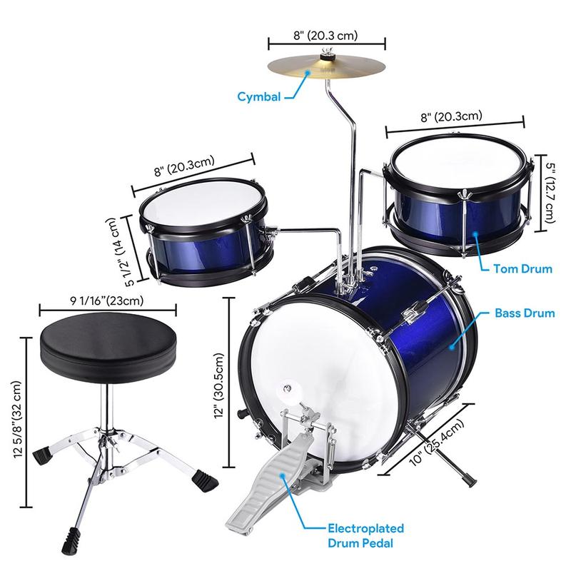 Yescom Junior Kids Drum Set w  Cymbal Drum Throne 3pcs 12inch