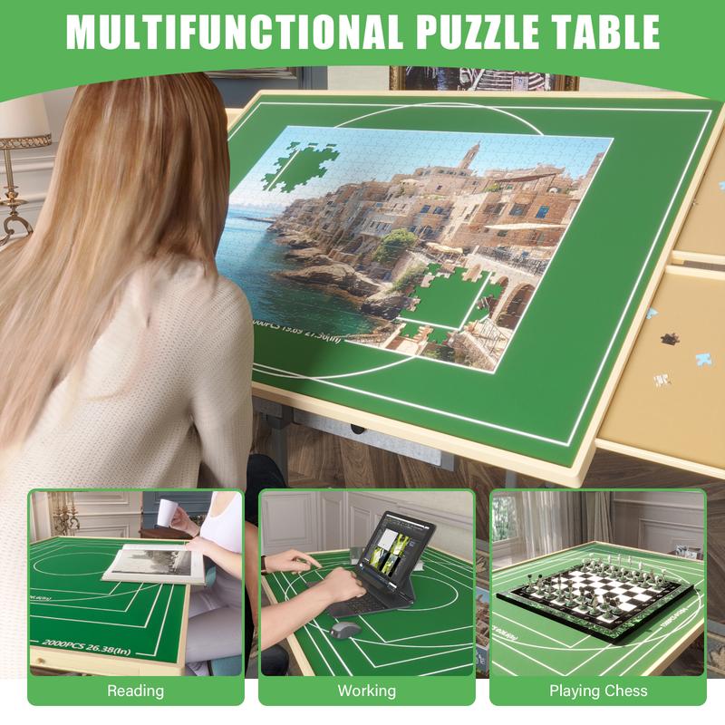 1500 Piece Adjustable Height & 5-Tilting-Angle Angle Puzzle Table with 6 Drawers, Cover, 35