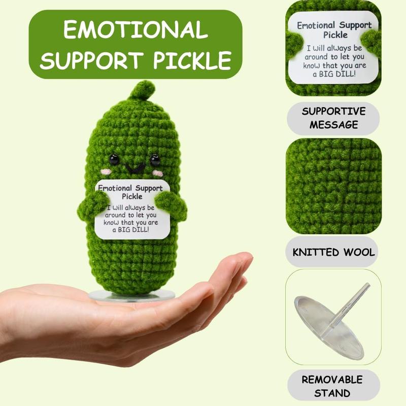 Emotional Support Pickle with Stand. Positive Pickle Gift for Women, Friends, Family, Co Workers. Birthday and Christmas Great Stocking Stuffer.