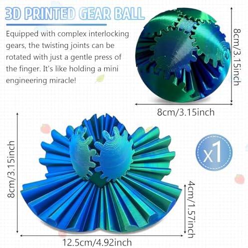 Gear Ball Gear Sphere 3D Printed Gear Ball Spin Ball or Cube Fidget Toy 3D Printed Gear Ball, Gear Sphere Fidget Toy, Gear Sphere Fidget ToysToy Gear Toy for Stress and Anxiety Relaxing Blue-Green