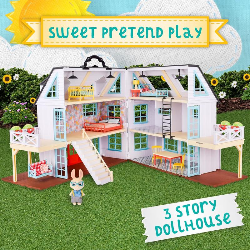 Honey Bee Acres Buzzby Farmhouse, Dollhouse Playset with Miniature Doll Figure, Furniture and Accessories. 25 Pieces, Ages 3+