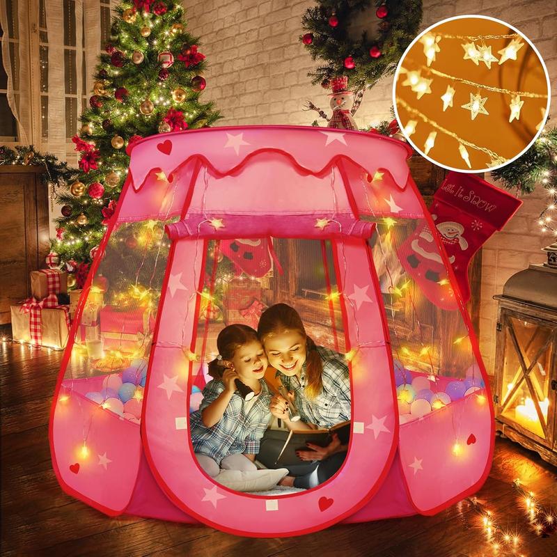 Pop-Up Princess Tent for Girls 1-3 Years with Star Lights, Birthday Gift, Indoor Outdoor Ball Pit, Foldable Toy for Toddlers 12-18 Months star light