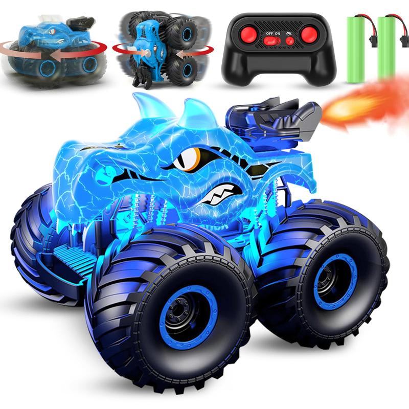 Kidcia Remote Control Dinosaur Car, 2.4GHz RC Monster Trucks for Boys with Spray, Light & Sound, All Terrain RC Cars with 2 Batteries, Dinosaur Toys for Kids 3 4 5 6 7 8, Christmas Birthday Gift, Red