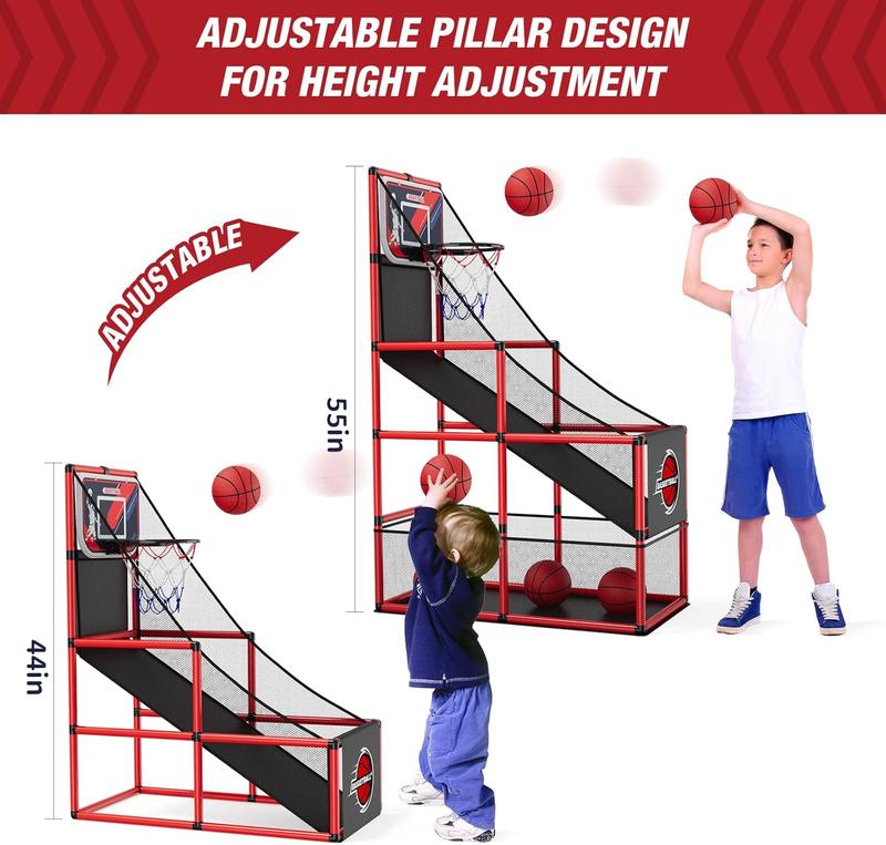 Basketball Arcade Game Indoor Outdoor, Kids Basketball Hoop with 4 Balls & Pump, Single Shot Basketball Game at Home, Carnival Games Sport Toys Gifts for Boys Girls Teens Ages 3-12 Years Old