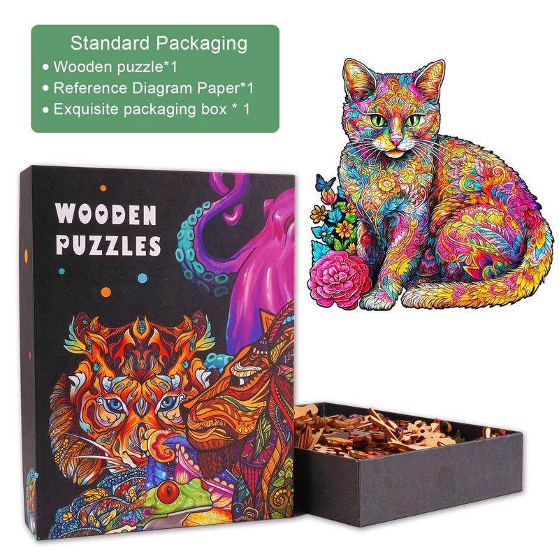 Naughty Cat Wooden Jigsaw Puzzle - Educational Toy for Kids and Adults