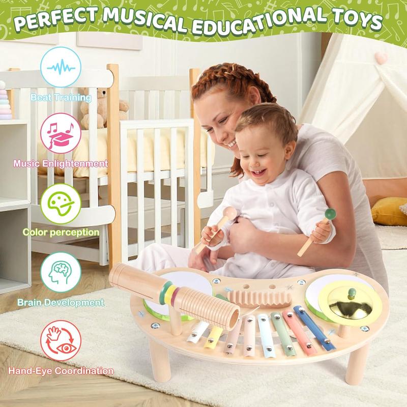 7 in 1 Kids Drum Set for Toddlers Wooden Xylophone Musical Instruments Kit Play Set for Toddler Baby Drum Set Montessori Toys Sensory Toys Birthday Gifts for Girls Boys