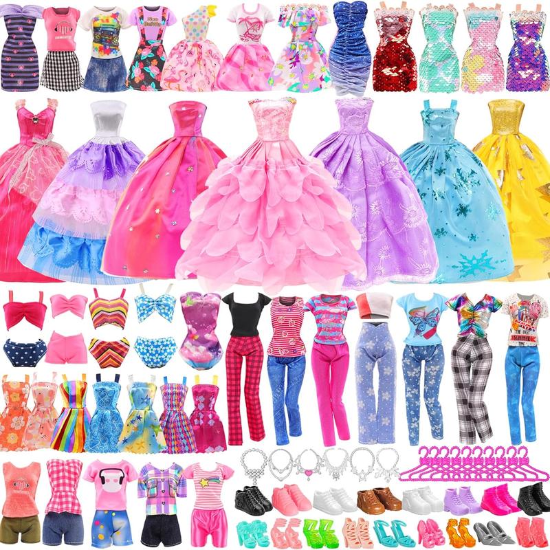 CHRISTMAS GIFT 47 PCS Doll Clothes and Accessories 3 PCS Wedding Gowns 3 Tops 3 Pants 3 PCS Fashion Dresses 2 Sets Swimsuits Bikini 6 Braces Skirt,