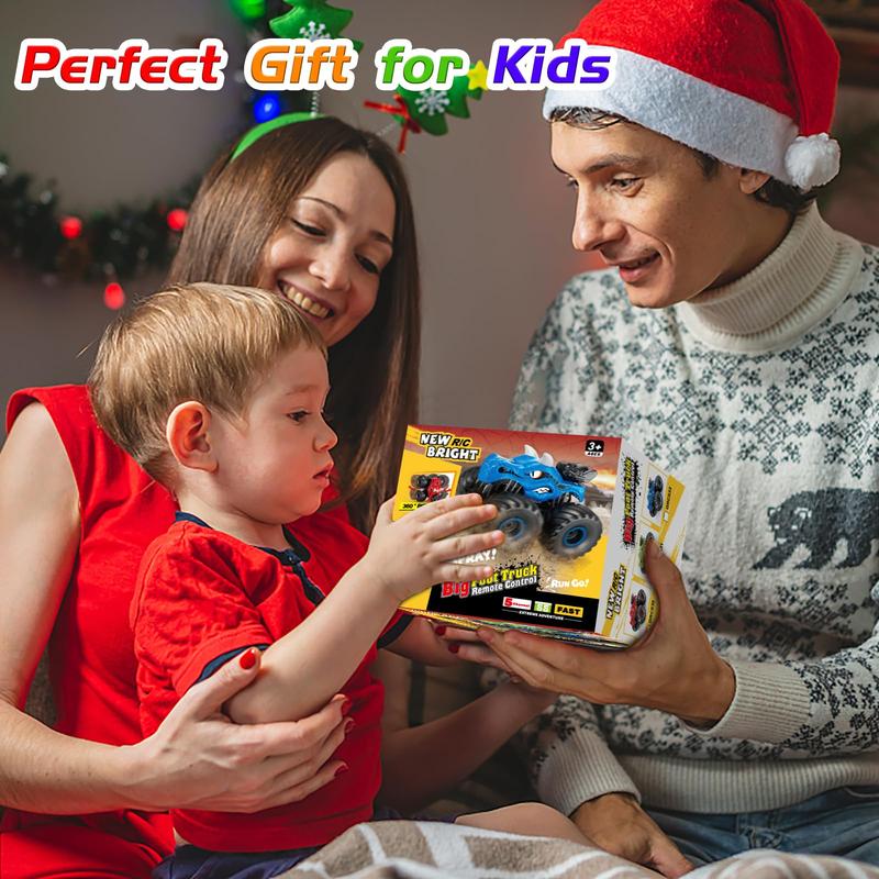 Kidcia Remote Control Dinosaur Car, 2.4GHz RC Monster Trucks for Boys with Spray, Light & Sound, All Terrain RC Cars with 2 Batteries, Dinosaur Toys for Kids 3 4 5 6 7 8, Christmas Birthday Gift, Red