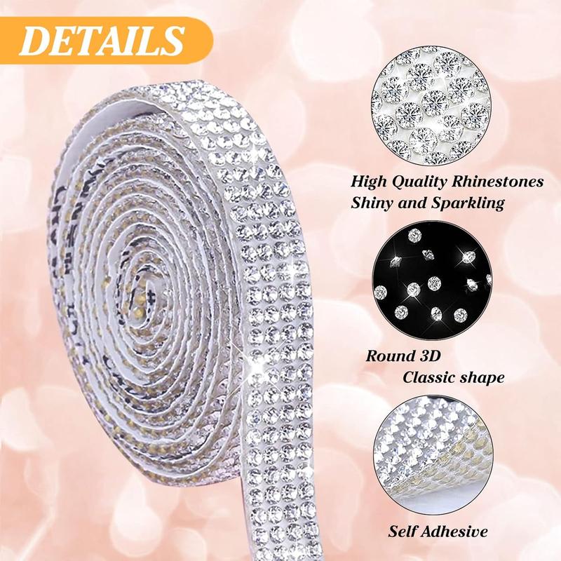 10 Rolls Self Adhesive Rhinestone Ribbon Crystal Diamond Sticker Bling Ribbon DIY Decoration with 2 mm Rhinestones for DIY Arts Crafts,Wedding Party Decor,Car Phone Decoration.(Each Roll 1 Yard)