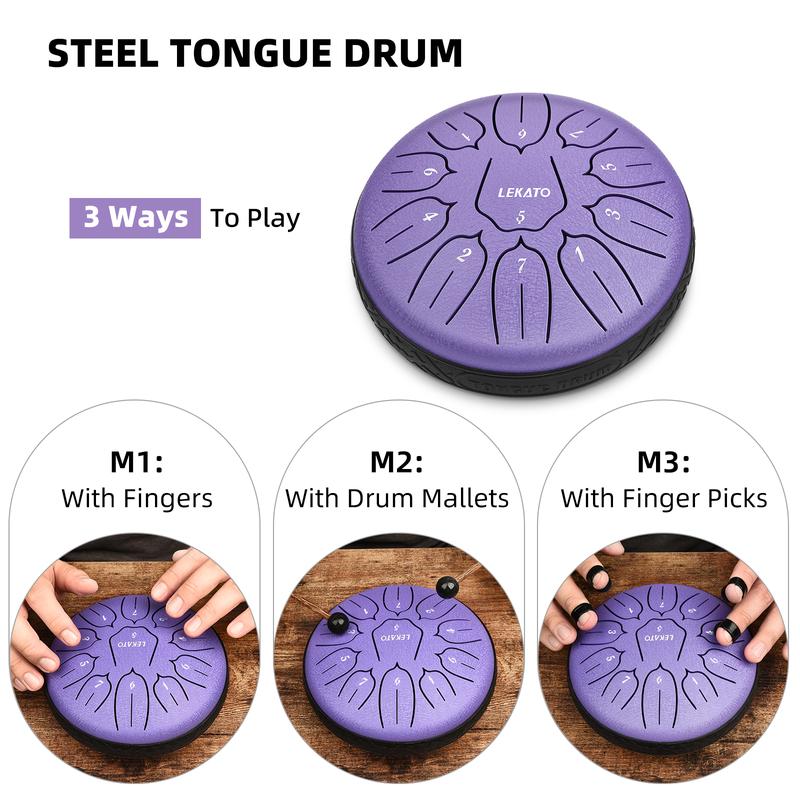 LEKATO Steel Tongue Drum with Crossbody Bag Kit,6 Inch 11 Note Steel Handpan Drum Percussion Set,for Meditation Yoga Adult Child Kid Musical Education Beginner Professional,Music Lover Player Friend Fun Relax Christmas Gift