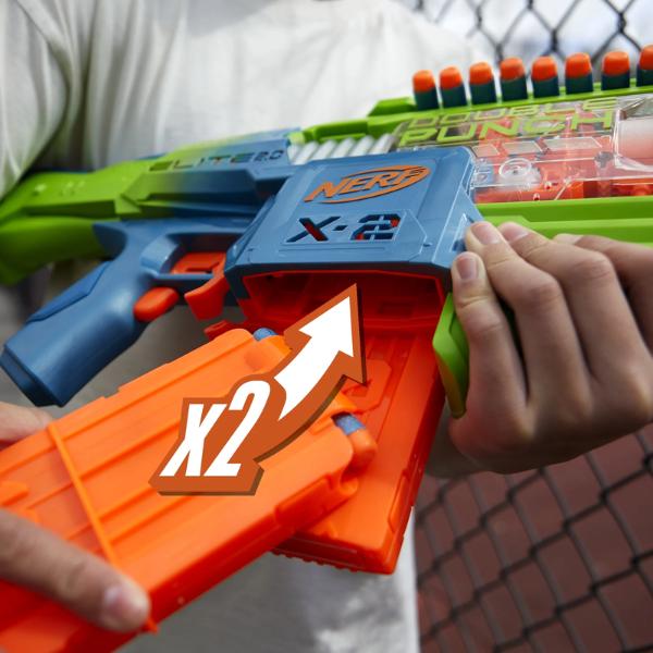 Nerf Elite 2.0 Double Punch Motorized Electronic Blaster, 50 Elite Darts, 2x 10-Dart Clips, Christmas Gifts for Kids