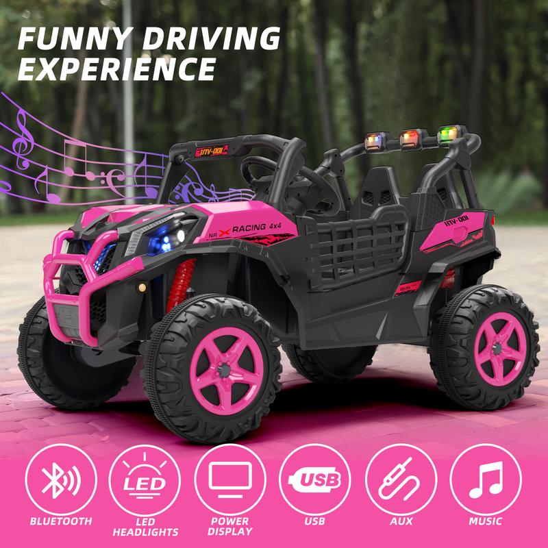 XJD 12V 24V 7AH Ride On Electric Truck Car for Kids w Parent Remote Control, Spring Suspension, LED Lights, AUX Port, Gift for Kids