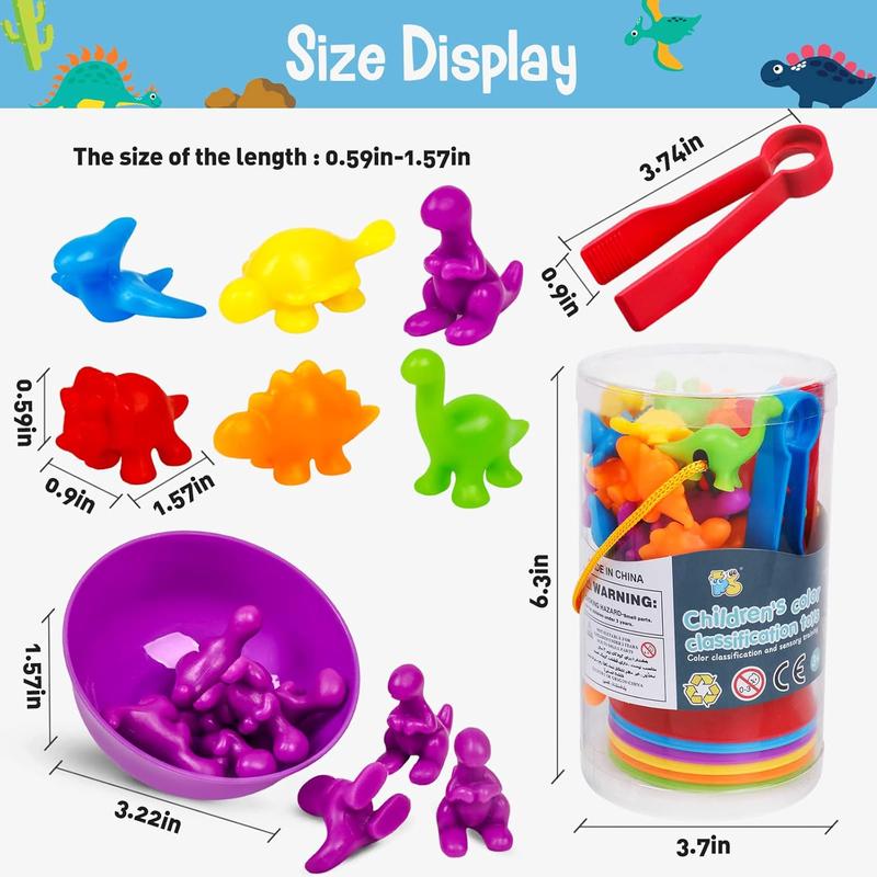 Counting Dinosaurs Color Sorting Toys with Rainbow Bowls for Kids Sensory Training & Counting Activity Montessori Education Learning Activities Easter Gift for 3-5 Years Old Boys Girls