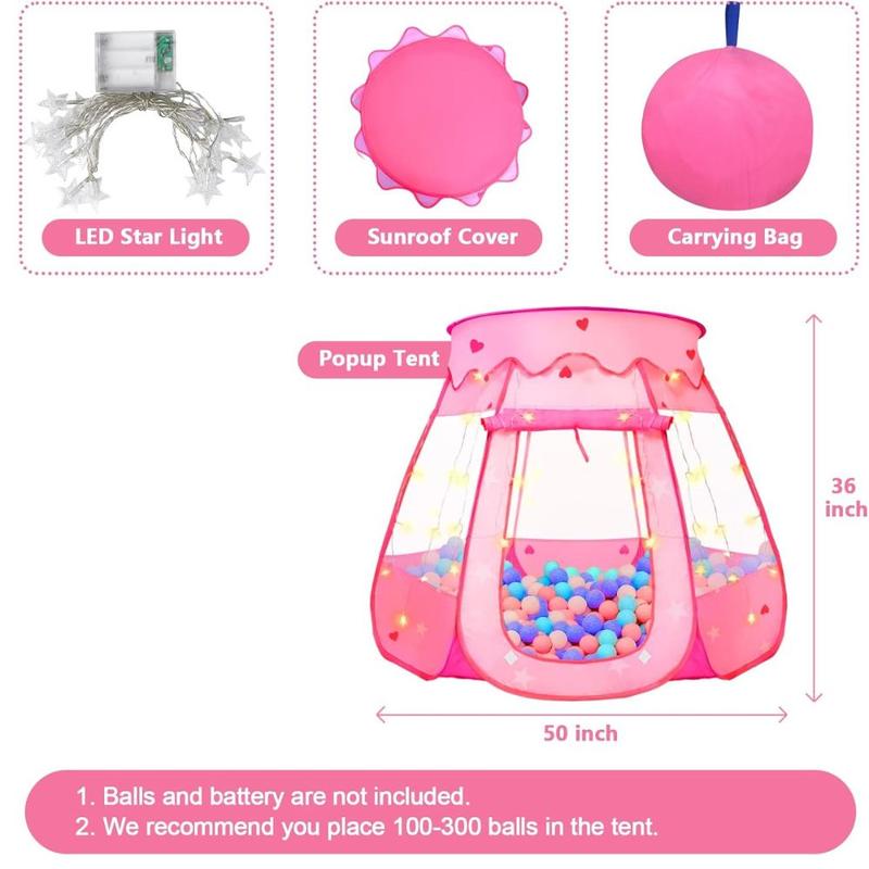 Pop-Up Princess Tent for Girls 1-3 Years with Star Lights, Birthday Gift, Indoor Outdoor Ball Pit, Foldable Toy for Toddlers 12-18 Months star light