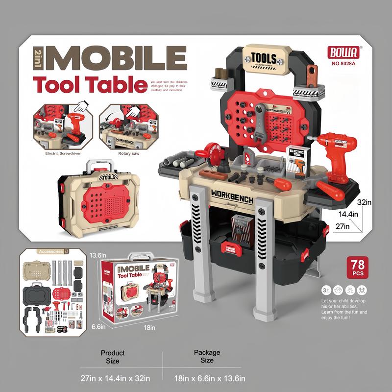 Toy Series - 78 pcs Mobile Tool Table: Little Engineer's Dream Workshop; High quality pretend play; summer holiday; birthday gift;