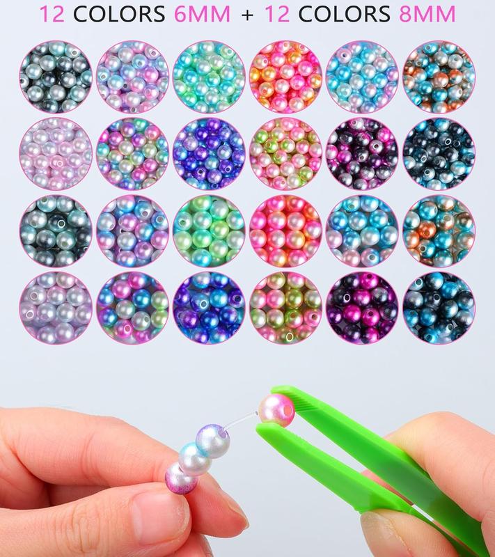 Bracelet Beads Kit - 1020 Pcs Gradient Colorful Round Beads (6mm+8mm) for Jewelry Making, DIY Crafts