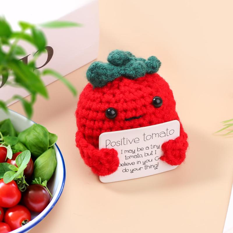 Cute Knitted Tiny Things Tomato with Base, Handmade Woolen Tomato Decor, Funny Crochet Tomato Doll for Home Decor, Gift, Stress Relief Office Tomato Doll