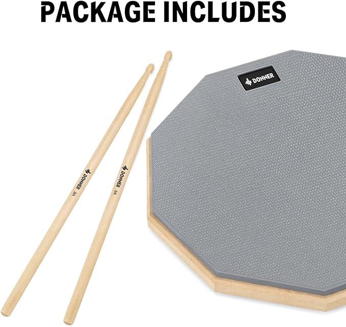 Donner Drum Practice Pad 8 Inches, Silent Practice Drum Pad 2-Sided With Drum Sticks - Gray Blue