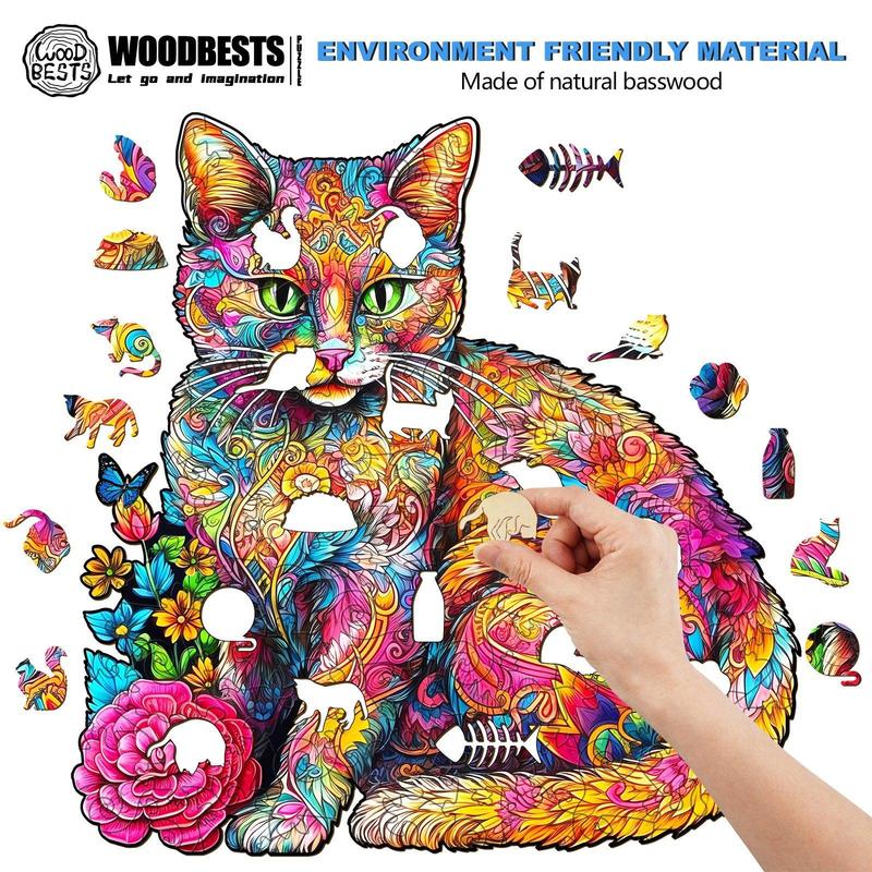 Naughty Cat Wooden Jigsaw Puzzle - Educational Toy for Kids and Adults