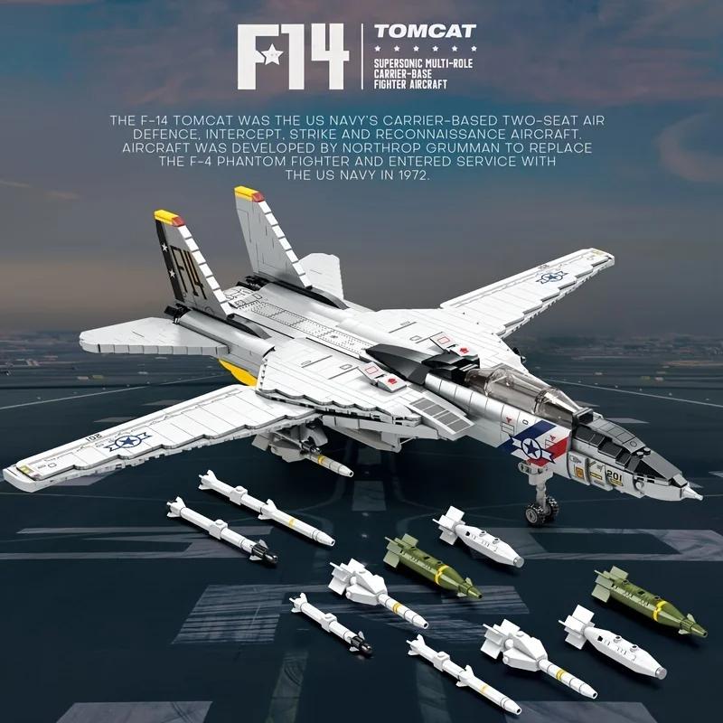 BARWEER-Military Tomcat F14 Fighter Aircraft Building Blocks MOC Carrier-Base Fighter Model Bricks Set Holiday Gifts Gifts for Adults and Teens Birthday Christmas Gifts building set building brick