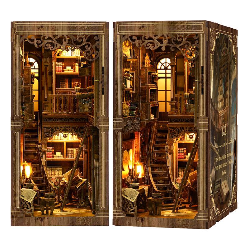 Wooden Book Nook Kit, 1 Box Wooden Book Nook Kit with Light Effect, DIY Wooden Assembly Model, Bookshelf Ornament for Home Decor, Stocking Fillers Gift