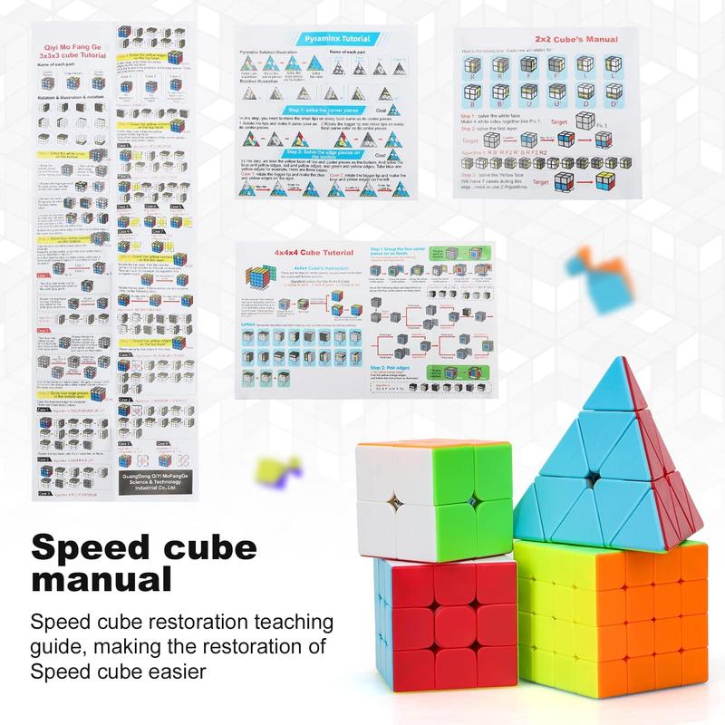 Speed Cube Set,4 Pack Speed Magic Cube Set with Speed Cube 3x3,2x2 Speed Cube,4x4 Speed Cube,Pyramid Speed Cube,Stickerless Speed Cube for Kids Toddlers Adults,Puzzle Cube Bundle Set for Kid