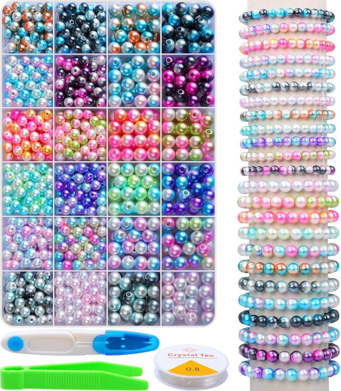 Bracelet Beads Kit - 1020 Pcs Gradient Colorful Round Beads (6mm+8mm) for Jewelry Making, DIY Crafts