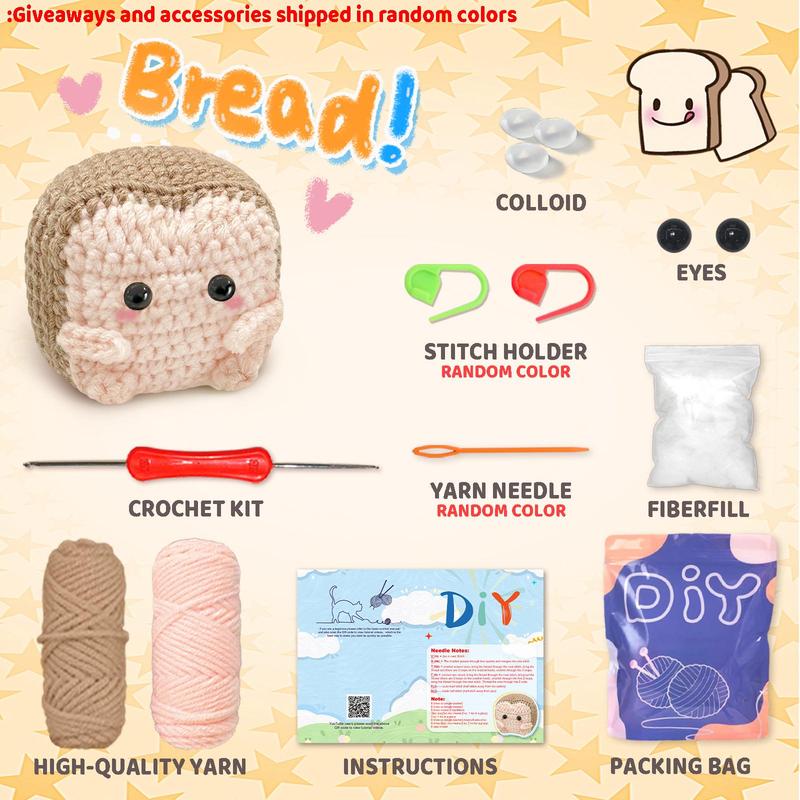 Square Bread Crochet Kit, Cute Woven Craft for Beginners, DIY Crochet Kit with Step-by-step Video Tutorial, Gift for Food Lovers