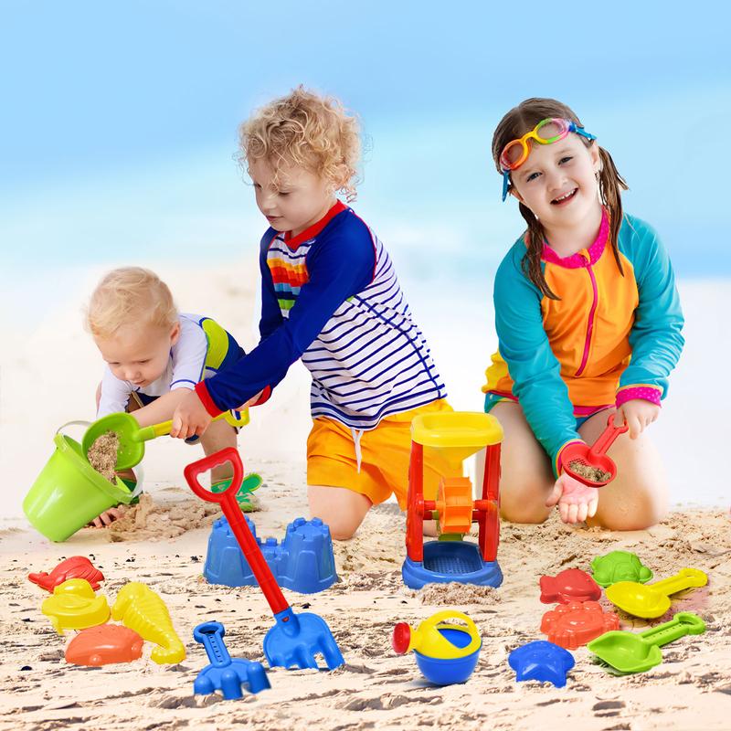 19PCS Sandcastle Building Kit Sand Molds & Shovels Set for Toddlers Outdoor Summer Activity Toys Pool Beach Water Toys