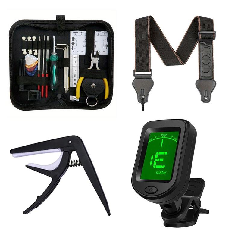 Guitar Maintenance Kit, 1 Set Including Guitar Strap & Capo & Clip-on Electronic Guitar Tuner & Guitar Maintenance Kit, Guitar Accessories for Men & Women