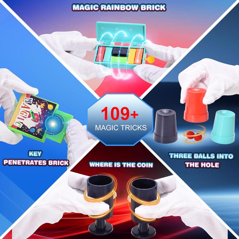 Magic Kit, 109+Magic Tricks for Kids Age 6-8, Magic Set with Manual and Video for Beginners and Kids, Christmas Halloween Birthday Gifts Toys for Kids Ages 6 7 8 9 10 11 12 Years Old Boys Girls