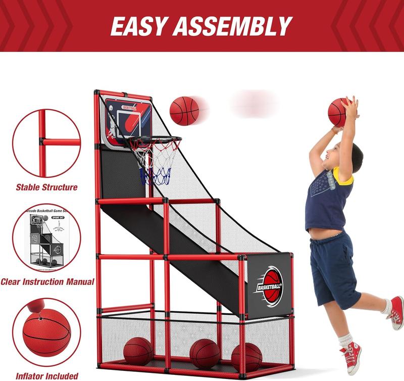 Basketball Arcade Game Indoor Outdoor, Kids Basketball Hoop with 4 Balls & Pump, Single Shot Basketball Game at Home, Carnival Games Sport Toys Gifts for Boys Girls Teens Ages 3-12 Years Old