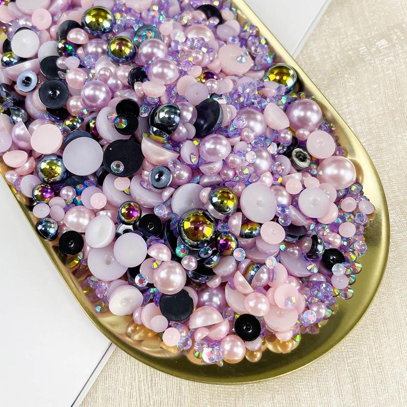 Mixed Size Flat Back Pearls & Rhinestones (1200pcs), Resin Rhinestones, Semi-circular Flat Back Pearl Rhinestones, DIY Materials For Nails, Face, Art, Crafts, Jewelry Decoration