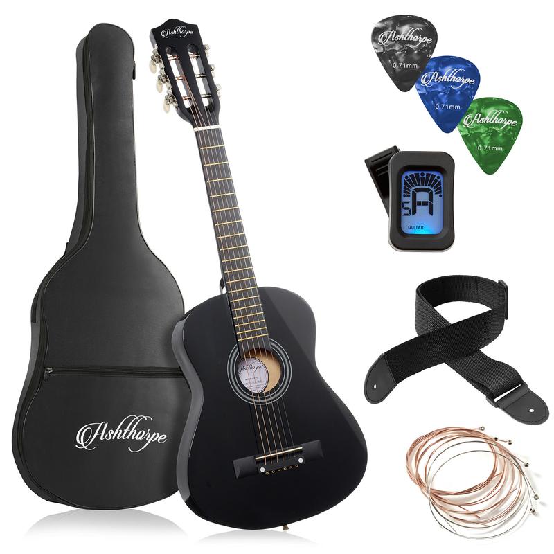 30-Inch Beginner Acoustic Guitar Starter Package, Black - Zini US