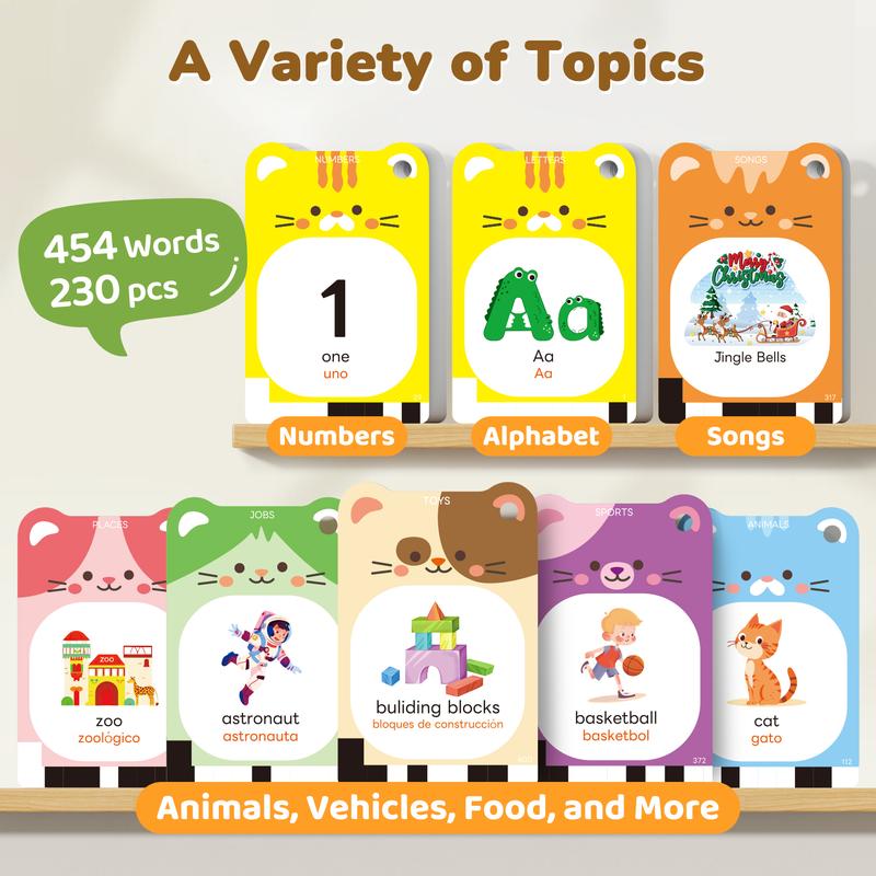 JoyCat Spanish & English Talking Flash Cards, Card Education Device, Speech Therapy Toys, Autism Sensory Toys, Language Toys, Phonics Flashcards