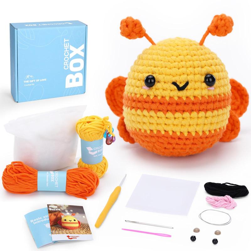 Crochet Kit for Beginners, 1 Set Cute Bee Crochet Kit with Step-by-Step Instructions and Video Tutorials, Complete Crochet Starter Kit for Birthdays Gift