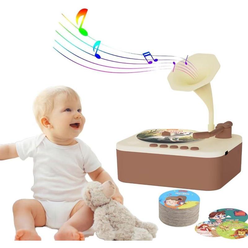 Phonograph With 96 Cards, Story Music Player For Kids 3-12 Musical Sensory Toy For Boy Girl,Toddler Pre-Kindergarten Toy Early Childhood Education Birthday(Brown)