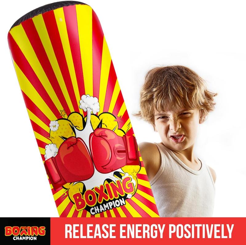 Inflatable Boxing Toy for Boys Age 4-8-12, Standing Kick Dummy, Karate Taekwondo Equipment, Fun Active Game, Birthday Party for Kids, Durable Punch Box Set