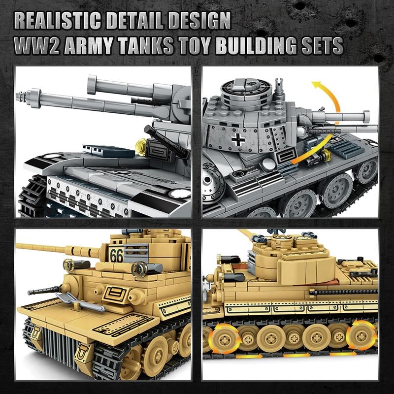 1030 Piece WW2 Army Tanks Toy Building Sets,Create a German Panzer 38T and a German Tiger Tank Toys,Adult Collectible Model Tanks Sets to Build,Great Military Gift for Boy,Kid,and Teens Age 6+