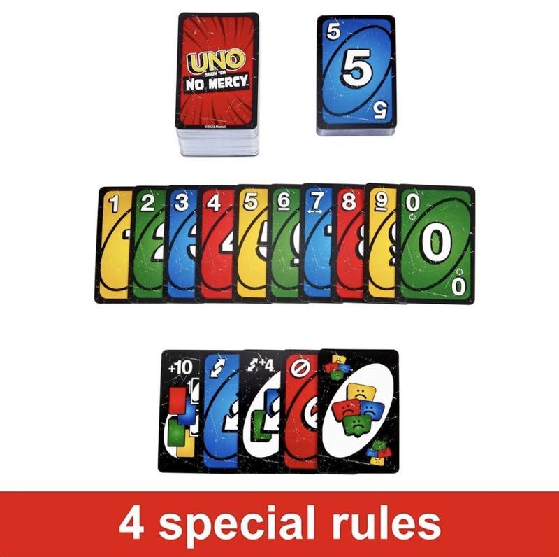 UNO Show 'em No Mercy Card Game by Mattel - 196 Cards, Ultimate Competitive Game for All Ages