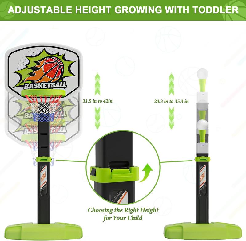 3 in 1 Toddler Basketball Hoop and Tee Ball Set for Boys: Kids Baseball Tee with Automatic Pitching Machine Adjustable Height Indoor and Outdoor Sports Toys Christmas Birthday Gifts for Boy Age 1-8