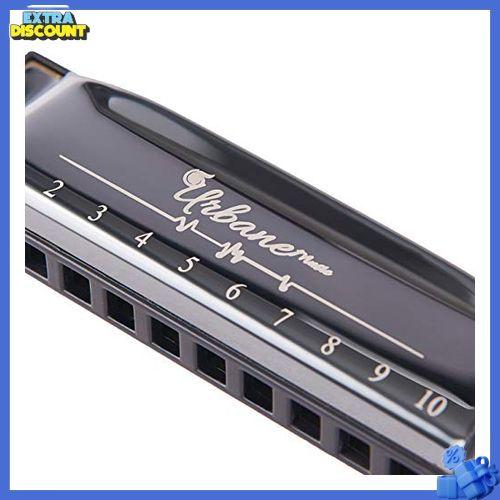 Harmonica 10 Holes 20 Tunes Mouth Organ Blues Deluxe Harmonica, Key of C for Beginner, Adults, Kids Gift, Black