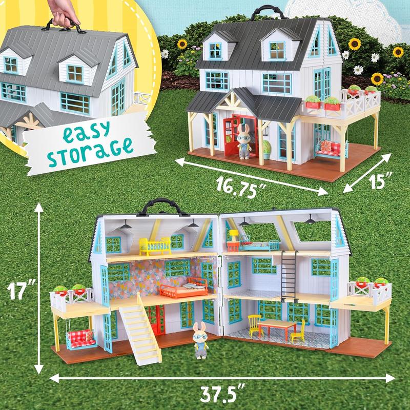 Honey Bee Acres Buzzby Farmhouse, Dollhouse Playset with Miniature Doll Figure, Furniture and Accessories. 25 Pieces, Ages 3+