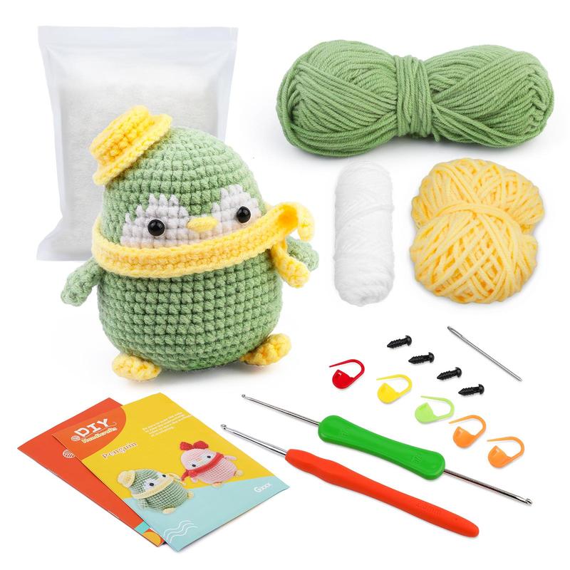 Penguin Design Crochet Kit, 1 Set Crochet Starter Kit for Beginners, DIY Animal Crochet Kit with Crochet Accessories, Handmade Gift & Home Office Decoration