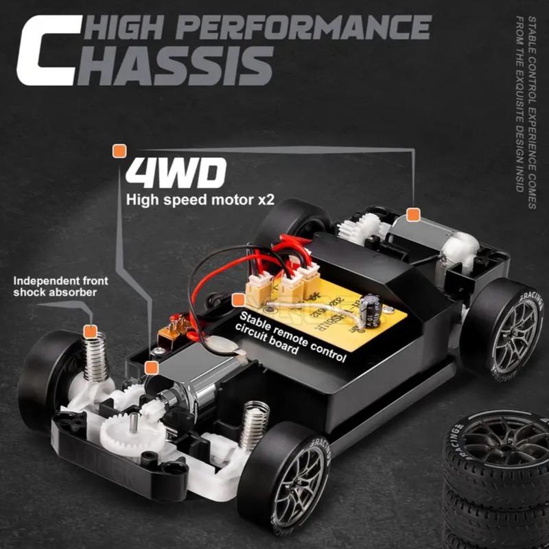 Rc Drift Car 1:24 Scale 4WD Remote Control Car 2.4 GHZ 20km h High Speed Racing Car With Drift Tires, Roadblocks And LED Headlights Dual Batteries Best Christmas, Halloween, Thanksgiving Gift